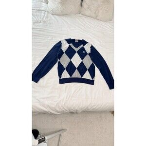 Express Men's Argyle Sweater Sz M Navy Gray White V-Neck 100% Cotton